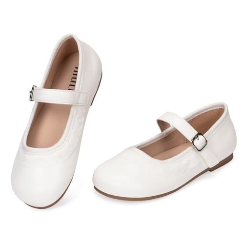 Frank Mully Mädchen-Ballerinas, Mary Jane, Elegante Flache Schuhe für Hochzeiten, Uniformen und Partys für Kleinkinder/Kinder/Schulkinder, Weiß, 35 EU