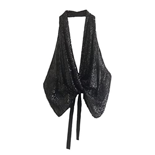 Caraco dos nu à paillettes noir Rfmfkkg pour femme taille S