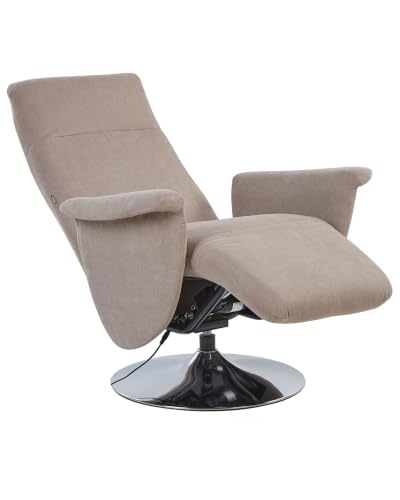 Image of Beliani Reclining Chair Fabric Taupe Beige with Metal Legs 360° Swivel, PRIME
