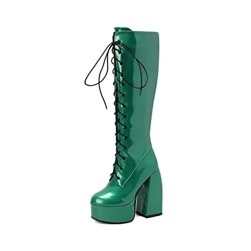 Botas de baile con cordones para mujer: tacón de 14cm y altura hasta la rodilla para estilizar