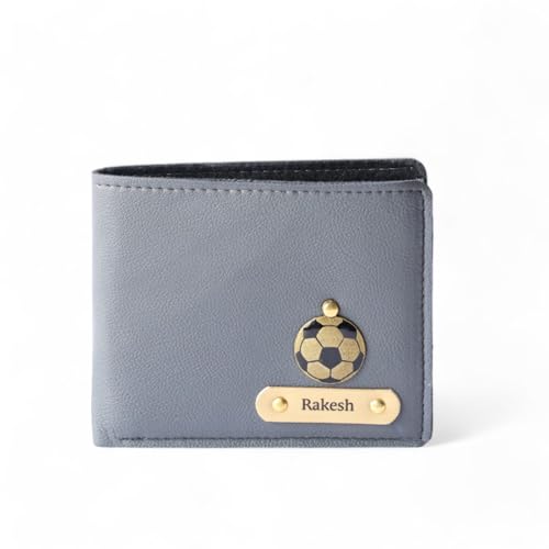 Image of TCG Personalized Name & Charm Imported Leather Mens Wallet | Gifts for Men Husband Boyfriend Employees Clients Colleagues Friend (Grey)