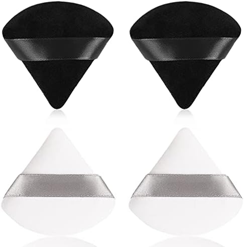 4 Pieces Face Makeup Puffs, Soft Velour Triangle Powder Puffs for Loose Mineral Powder Wet Dry Cosmetic Foundation Setting Sponge Makeup Tool - Black & White