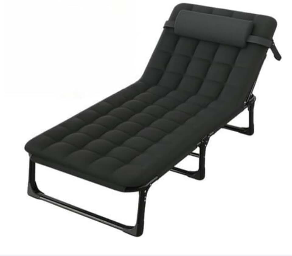 Cama Box Solteiro Dobrável e Espreguiçadeira Portátil Reclinável 4 Posições - Base Cama Solteiro com Colchão Dobrável para Viagem e Camping
