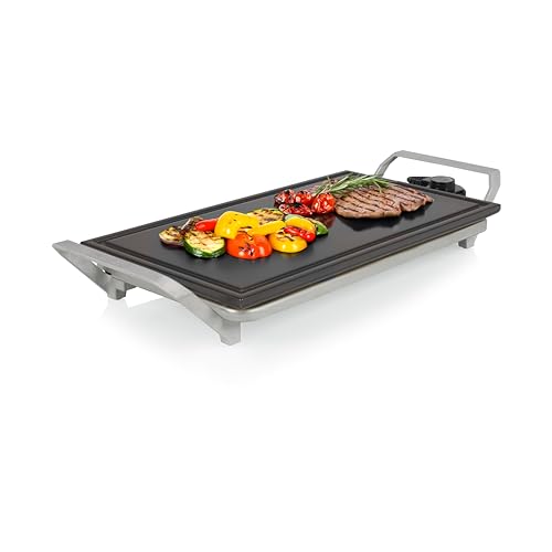 Princess Table Chef Premium Stein-Grill – Extra große Grillfläche 46 x 26 cm – Keramik-Grillplatte – PFAS-frei – einstellbaren Thermostat – inkl. 4 Holzspatel – 103150