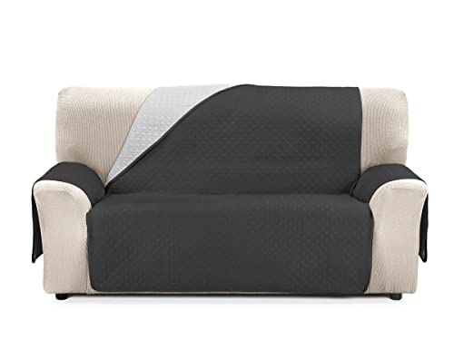 Housse de canapé réversible 4 places gris et noir pour protection de salon