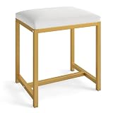 FANTASK Schminkhocker mit gepolsterter Sitzfläche, Moderner Barhocker mit Metallbeinen, Polsterhocker für Make-up, Eitelkeit Hocker für Schlafzimmer, Wohnzimmer (Weiß + Gold)