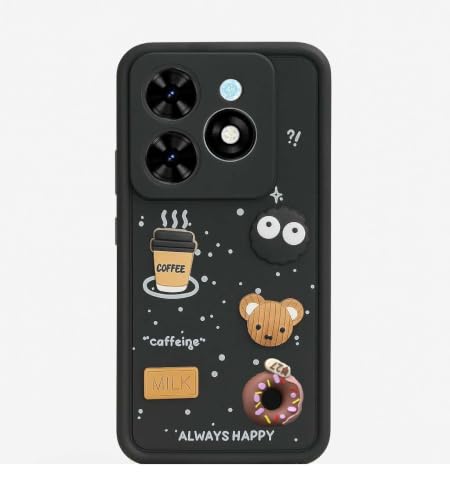 Image of Bintage Cute Fun Ball | Taddy Cartoon 3D Smiley Coffee Cup | Milk Donut | Full Protection Rubber Back Cover Compatible for Infinix X6525 / SMART 8HD - Black