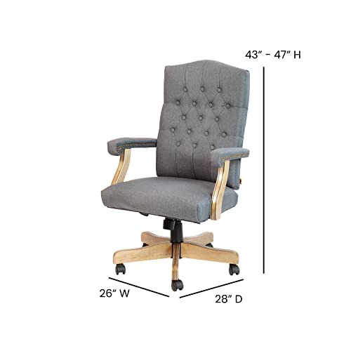 Flash Furniture Derrick Traditional Office Chair - Gray Fabric Tufted Swivel Office Chair - Home Office Desk Chair With Driftwood Base #TOP4