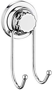 Vacuum Double Hook Hanger Chrome Suction Hooks Bathroom Kitchen Waterproof Rustproof Double Sucker Hook Wall Hooks Towel Hanger Heavy Duty Hook Hold Up to 5KG