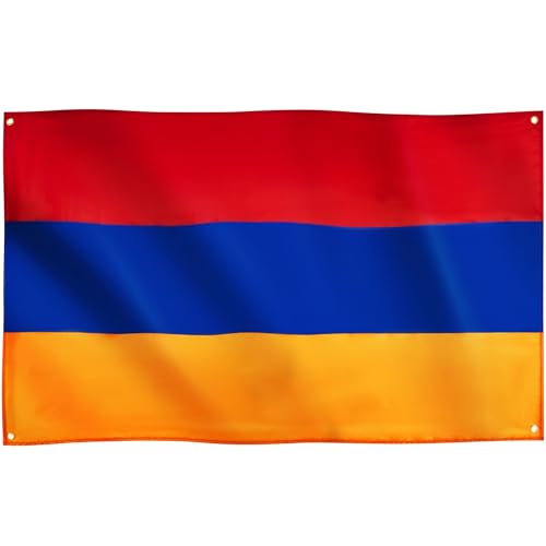 Runesol Drapeau d’Arménie, 91x152cm, 3ft x 5ft, 4 Anneaux, œillet dans chaque coin, Drapeau national arménien, Tricolore, Drapeaux Premium, Intérieur, Extérieur, Couleurs vives