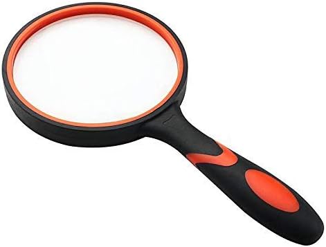2 Pack 75mm 10X Handheld Magnifying Glass Shatterproof Reading Magnifier for Seniors and Kids, Real Glass Magnifying Lens with Non-Slip Rubber Handle for Reading Hobbies and Science (Orange+Green)