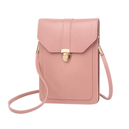 Preisvergleich Produktbild Mini-Handytasche, mit rückseitiger klarer Touchscreen PU Ledertasche, Berührbare transparente Handytasche, Frauen Brieftasche Cross Body Tasche Leder Geldbörse Handy Mini-Tasche (Rosa)
