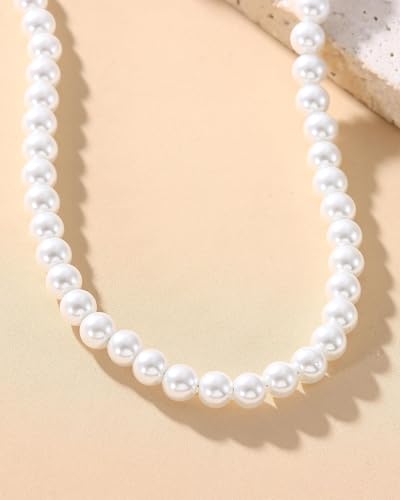 YUEXNKO Perlen Kette Weiss, Frauen Perlenkette Lang, Perlenkette Weiss Damen, Perlen Necklace Women, Halskette Schmuck, für Hochzeiten, Brautaccessoires und Geburtstagsfeiern