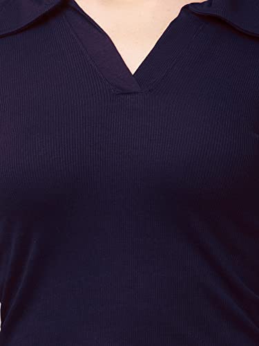Image of Ribbed Polo Collar Full Sleeves Tops for Women