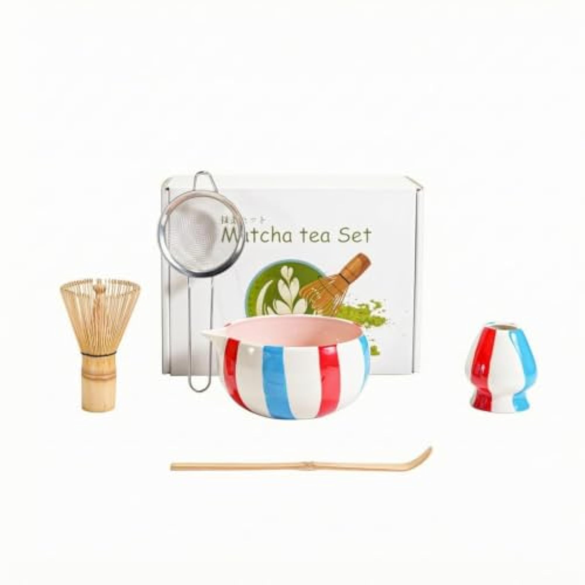 Ceramic Matcha Tea Set with Sifter, Bamboo Matcha Kit