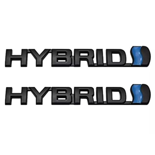 2Pc Hybrid Emblems 3D Metal Badge Door Rear Tailgate Decal Nameplate Fits Universal Hybrid car Truck (Black)
