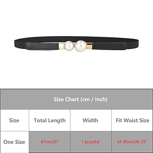 Women Skinny Stretchy Waist Belt, Gold Pearl Buckle Elastic Thin Waistband for Dress4