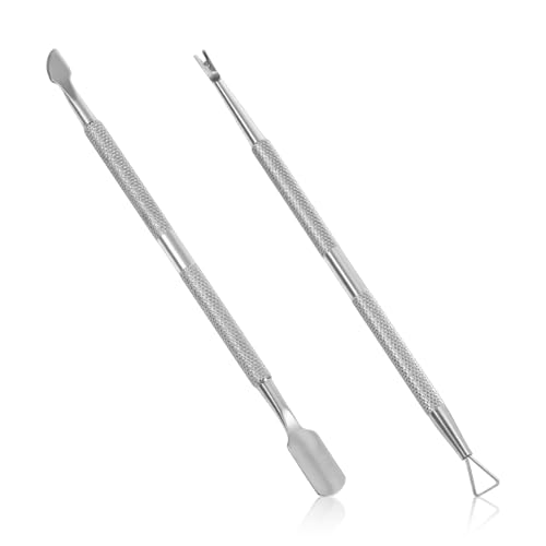 Lot de 2 repousse-cuticules et coupe-cuticules en acier inoxydable - Outils de manucure - Repousse-cuticules - Pour ongles de doigts et orteils - Argenté