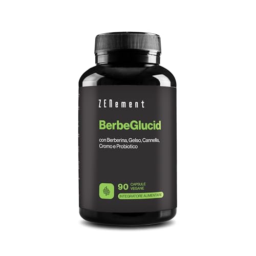 BerbeGlucid - Per Glucosio e Carboidrati - Berberina, Gelso, Cannella, Cromo e Probiotico - 90 Capsule Vegane, Senza Additivi, Senza Glutine, Senza OGM