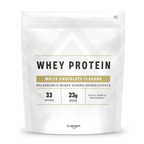 Marca Amazon - Amfit Nutrition Proteína de Suero Lácteo, Sabor Chocolate Blanco, 1 kg (Paquete de 1)