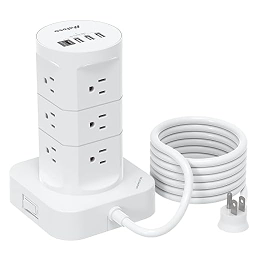 Surge Protector Power Strip Tower - 12 Widely Outlets with 4 USB Ports (1 USB C), 6FT Heavy Duty Extension Cord, Flat Plug, Multi Plug Outlet Extender Overload Protection for Home Office