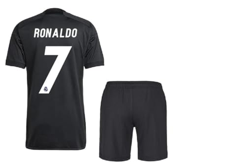 Real Madrid New Season Black Dragon Print Ronaldo 07 Football Kids Jersey Set