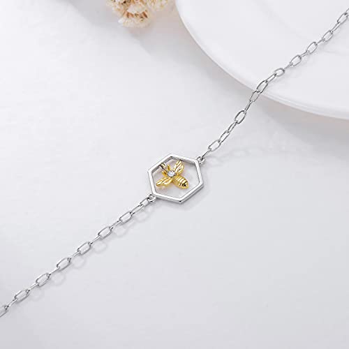 Aoboco Bumble Bee Honeycomb Bracelet Sterling Silver Honey Bee Jewelry Charm With 2.5Mm Paperclip Chain, Adjustable Bracelet For Women Girls #TOP4