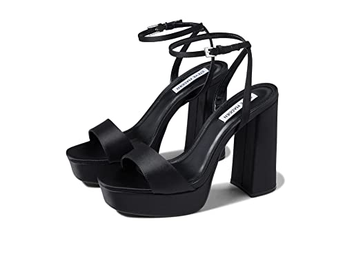 Steve Madden Women's Lessa Heeled Sandal, Black Satin, 8