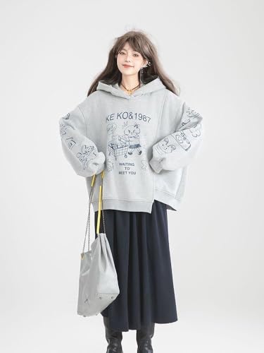 Y2k Harajuku Casual Retro Cartoon Printed Pattern Hoodies Grey Sweatshirts Fashion Clothing3