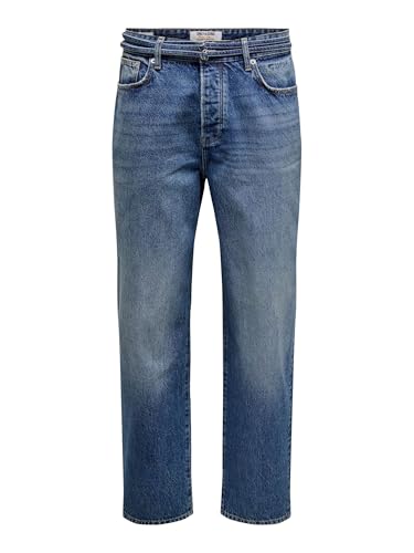 ONLY & SONS Onsfade Loose MB Belt 4953 Tai DNM, Denim Bleu médium, 30W / 34L Hommes