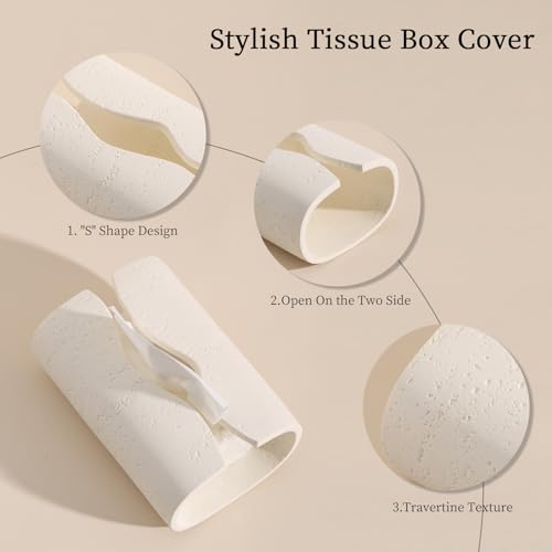 Haocoott Tissue Box Cover Rectangle, Resin Facial Tissue Holder Covers Toilet Paper Holder, Tissue Holders Decorative Paper Dispenser Home Decor for Bathroom Kitchen Bedroom Living Room Office Cream by Haocoott - Image 2