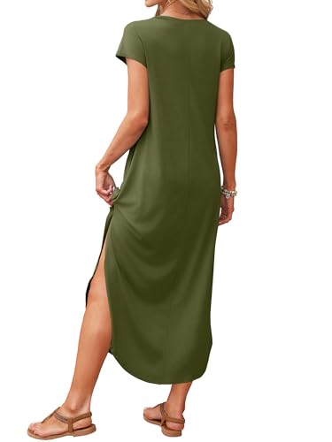 Image of RUMIA Summer Maxi Dresses for Women Cap Sleeve Long Sundress with Pockets