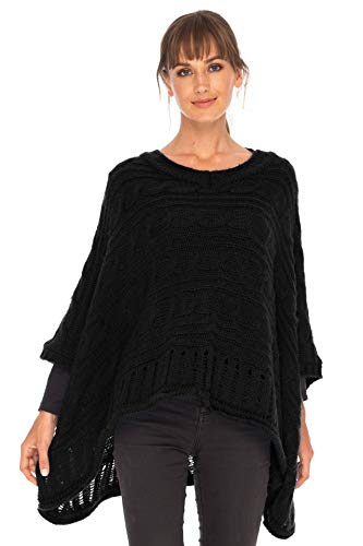 Image of SHU-SHI Womens Oversized Cable Knit Sweater Cowl Neck Sleeved Poncho Topper Boho Casual