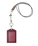 Genuine Real Leather ID Badge Holder with Lanyard & Retractable Reel, Top Grain Leather Vertical ID Holder & Lanyard, Gold Metal Keyring (Burgundy)