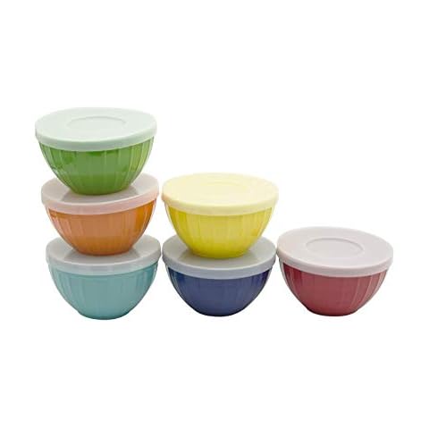 Melamine Bowl 6 Pcs set - serving bowls with lids Bowl Set for Soup Cereal Rice Noodles Salad, Multicolor Cover