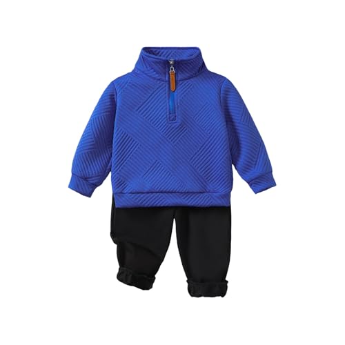 Infant Toddler Baby Boy Clothes Long Sleeve Quarter-Zip Quilted Polo Sweatshirt Tops Pants Set Fall Winter Outfits