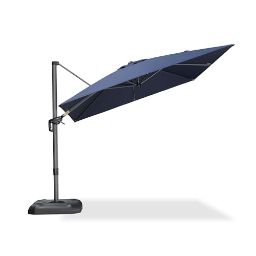PURPLE LEAF 9 Feet Patio Umbrella Outdoor Cantilever Square Umbrella Aluminum Offset Umbrella with 360-degree Rotation for Garden Deck Pool Patio, Navy Blue