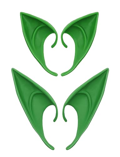 Yilistore 2 Pairs Elf Ear Cuffs Pixie Dress Up Costume Soft Pointed Goblin Ears Masquerade Accessories Halloween Elven Vampire Fairy Ears (Green)