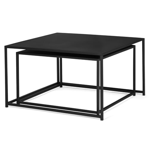 Lot 2 tables basses gigognes métal noir Davis - IDMarket