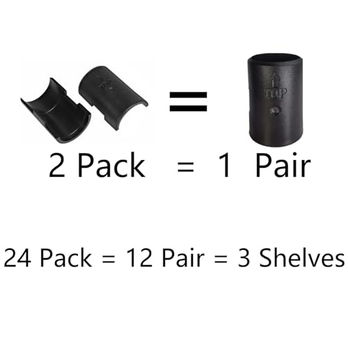 Image of WAFJAMF 24 Pcs 12 Pairs Wire Shelving Shelf Lock Clips for 1 inch Post Black | Durable plastic rack sleeves replacements fits 1 inch metal poles with layer height adjustment stability