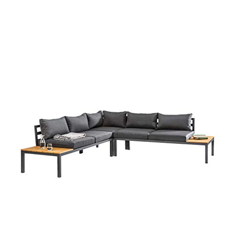 riess-ambiente.de Große Garten Sitzgruppe Miami Lounge 240cm schwarz grau Gartenmöbel inkl. Kissen Gartensitzgruppe Outdoormöbel Loungemöbel Cover