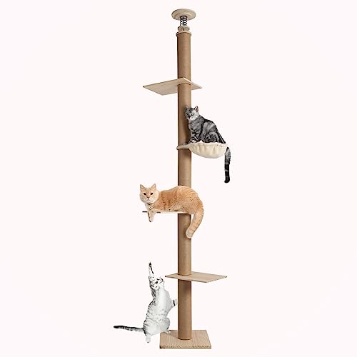 Smonter Floor To Ceiling Cat Tree Tower For Indoor Cats, 8.5-9Ft 5 Tier Wooden Cat Climbing Tower, Modern Kitty Activity Center #TOP1