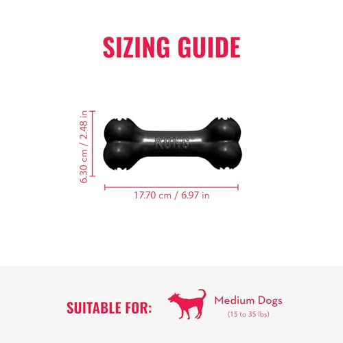 KONG Extreme Goodie Bone, Ultra-Durable Chew Toy for Aggressive Chewers, Natural Rubber, Bone Shaped Treat Dispenser, Promotes Dental Health, Stuff Dog Treats, Reduces Boredom, Medium