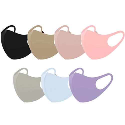 Unisex Adult Fashion Face Covering, Reusable, Dust Proof, Washable Light Weight Multi Design Hiking, Biking, Camping Sports Outdoor (Plain 7 Pack BK,BR,DPK,PK,GR,BL,PUR)