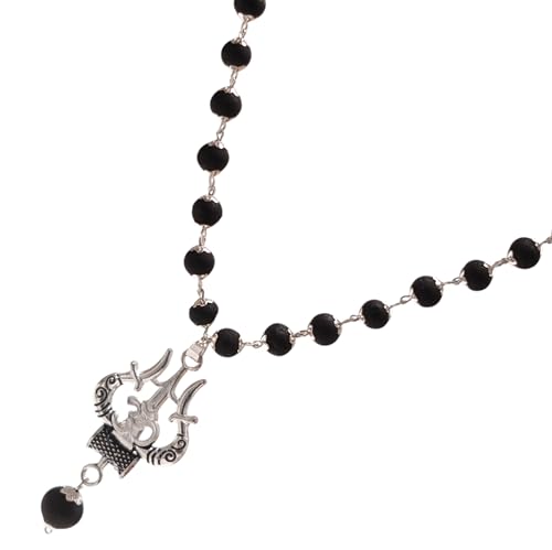 Image of Karungali Black Bead Necklace with Shiva Trishool Pendant | Spiritual Protection Necklace for Men & Women | Authentic Handmade Unisex Spiritual Mala for Energy Balancing & Positivity | Authenticity Certificate Included