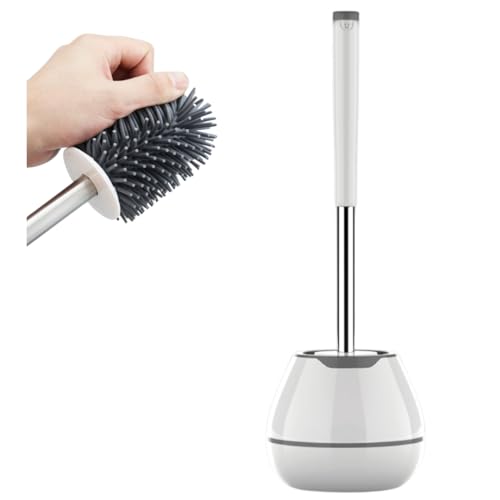 Escobilla de baño de Acero Inoxidable y Silicona. Escobillero WC. Limpieza hogar Aseo. Limpiador baño Cepillo Inodoro. Silicone Vater. Toilet Brush. Casa banho. Blanca.