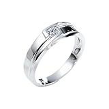 Homxi Anillo Compromiso Oro Blanco Mujer 14 Kilates, Simple Redondo con Diamante de 0,1ct, Anillo de Alianzas Mujer Plata, Tamaño 12(52mm)