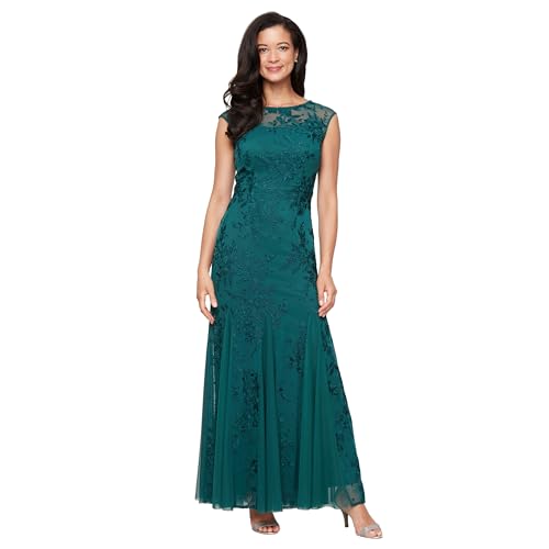 Image of Alex Evenings Women's Long Length Fit and Flare Mother of the Bride Dress with Godet Detail (Petite and Regular Sizes)