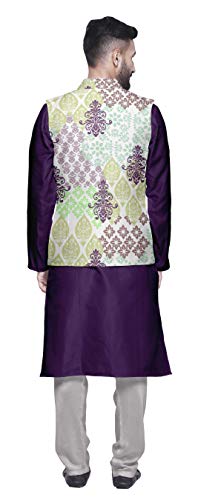 Atasi Men Mandarin Collar Solid Kurta Churidar Pajama & Printed Nehru Jacket Set3