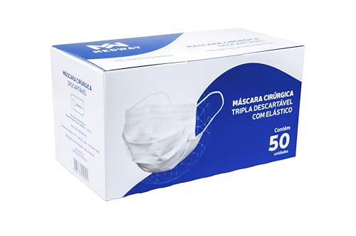 Mascara Descartavel Tripla Com Elastico e Clip Nasal MEDWAY- 100 Un (BRANCA)